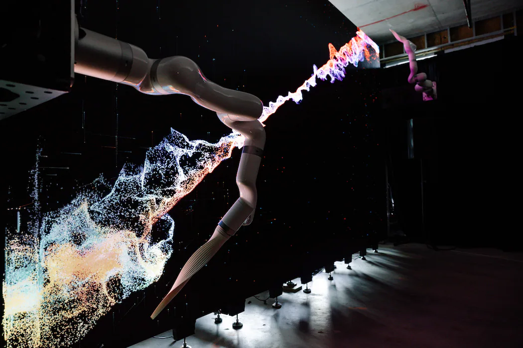 A robotic art installation on the Vibecon conference floor